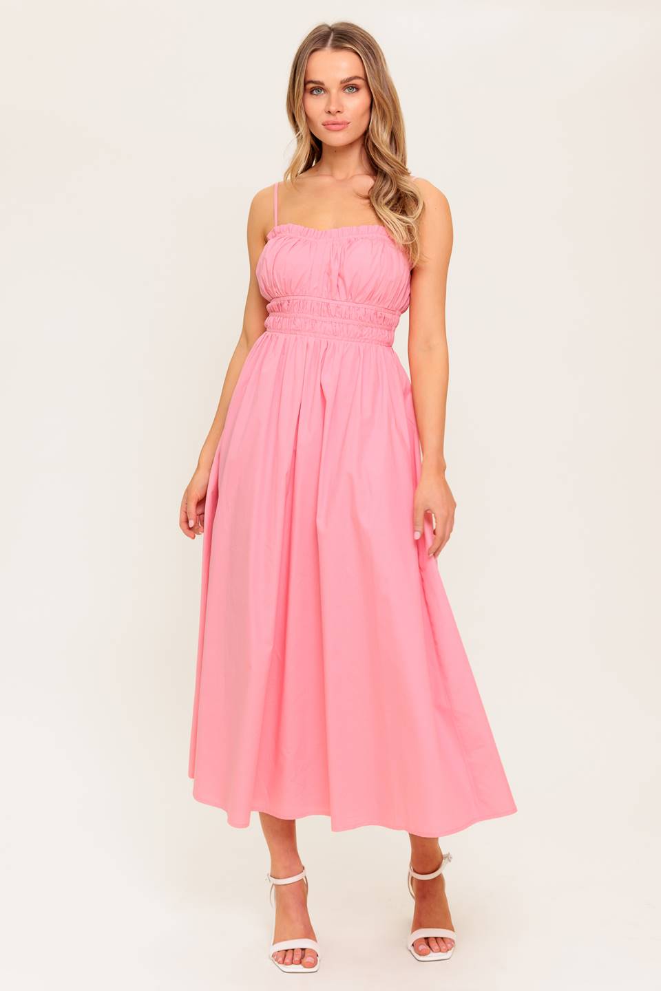 HONEY SUNSET PINK WOVEN MIDI DRESS Flying Tomato